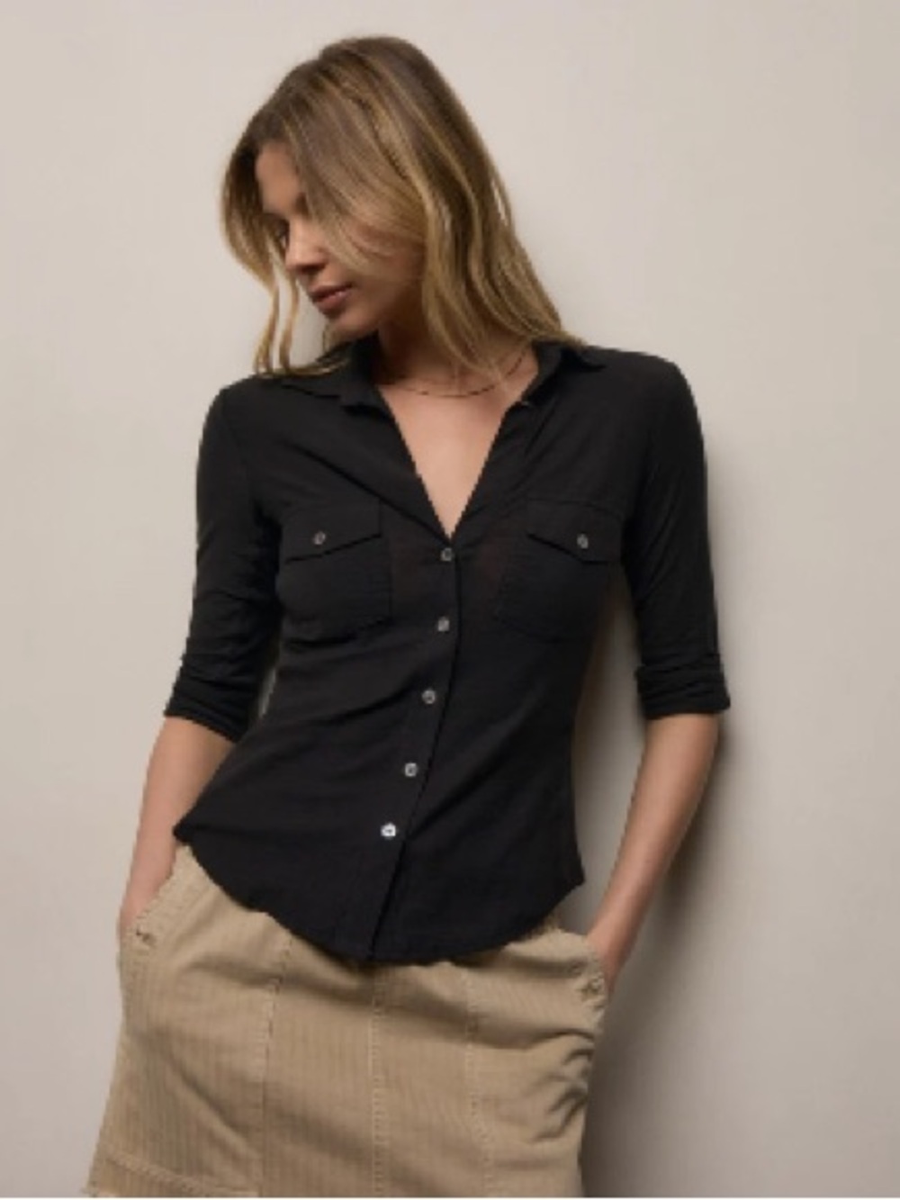 James Perse SHEER SLUB SIDE PANEL SHIRT Size 1 / Small